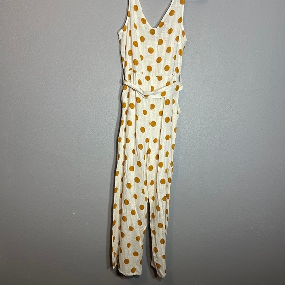 Monteau Los Angeles Polka Dot Jumpsuit Belted Sleeveless Linen Casual Size S - Picture 2 of 6